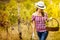 Woman walking in vineyard