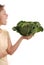 Woman wanting to eat savoy cabbage - isolated