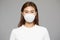Woman waring protection mask from coronavirus and air pollution