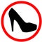 Woman warning high heel shoes girl caution red circular road sign