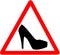 Woman warning high heel shoes girl caution red circular road sign