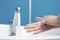 Woman washing hands carefully in bathroom close up. Prevention of infection and pneumonia virus spreading
