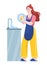 Woman washing up dishes after eating. Young woman doing housework