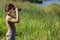 Woman watching wildlife