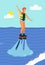 Woman on Water Skis Surfing in Sea or Ocean Vector