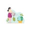 Woman watering Earth planet with watering can. World Environment Day. Concept of environment, ecology, nature protection. Vector