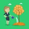 Woman watering money tree vector illustration.