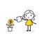 Woman is watering a money tree with a watering can. Boy gardener grows plant. Green economy and funding concept. Vector