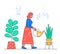 Woman watering plants - flat design style illustration