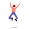 Woman Waving Hands, Jump And Celebrate Success Back View. Female Character With Raised Arms Feel Positive Emotions