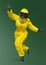 Woman wearing a biohazard suit running