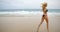 Woman Wearing Black Bikini Running on Beach