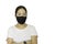 Woman wearing black handmade cotton mask during coronavirus outbreak.