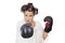 Woman wearing boxing gloves learning self defense