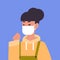 Woman wearing face mask environmental industrial smog dust toxic air pollution and virus protection concept female