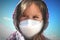 Woman wearing a face mask, Flu epidemic, dust allergy, protection against virus.