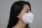 Woman wearing face mask of N95 because of air pollution in the city have particulate matters or PM 2.5.