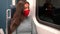 Woman wearing face mask in public transportation during coronavirus Covid-19 pandemic. Face mask concept with train