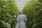 Woman Wearing Gown in Glasshouse Study Plants