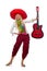 The woman wearing guitar with sombrero