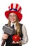 The woman wearing hat with american symbols