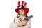 The woman wearing hat with american symbols