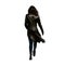 woman wearing long leather trench coat. running away. walking away. black hair. PNG file