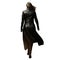 woman wearing long leather trench coat. running away. walking away. blond hair. PNG file