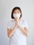 Woman wearing mask get sick from corona virus, and flu. pray and cheer up for stay strong and get well.self quarantine and