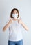 Woman wearing mask get sick from corona virus, and flu. pray and cheer up for stay strong and get well.self quarantine and