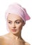 Woman wearing pink towel