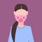 Woman wearing protective mask with pig face smog air pollution virus protection concept girl profile avatar female