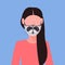 Woman wearing protective mask with raccoon face smog air pollution virus protection concept girl profile avatar female