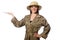 The woman wearing safari hat on white