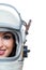 Woman wearing space helmet