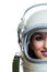 Woman wearing space helmet