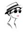 Woman wearing sunglasses and straw boater hat vector head portrait