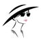 Woman wearing sunglasses and stylish wide brimmed hat vector portrait