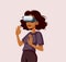 Woman Wearing a Virtual Reality Headset Vector Cartoon Illustration