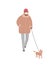 Woman Wearing Warm Winter Clothes Walking Dog