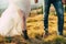 Woman in wedding dress with warm shoes boots