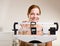 Woman weighing herself in doctor office