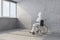 Woman wheelchair in an empty room with window