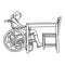 Woman in wheelchair in front of empty table vector