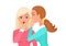 Woman whispering gossip, surprised, says rumors to other female character. Gossiping secret woman flat vector