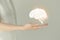 Woman in white clothes holding virtual brain in hand. Handrawn human organ, detox and healthcare, healthcare hospital service