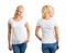 Woman in white round neck T-shirt