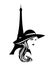 Woman in wide hat with eiffel tower vector outline design