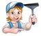 Woman Window Cleaner Cartoon Character