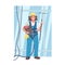 Woman window washer flat color vector detailed character